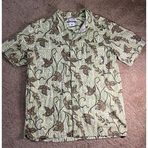 Columbia PFG Batik Hawaiian Button Down Men's Large Tropical Green Casual Travel